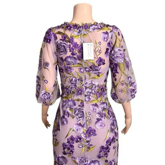 notte by marchesa embroidered cocktail dress Elodie Floral Embroidered Mesh Bodycon Dress Midi Navy – Girl In Mind